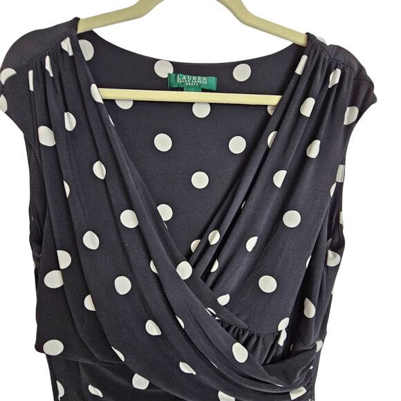 Lauren Ralph Lauren Womens Sheath Dress Classic Polka Dot Preppy Size 16 Stretch - Picture 2 of 7